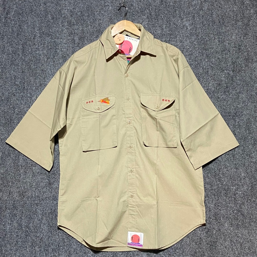 Vintage 90s Columbia Bonefish Flats Radial Sleeve Fishing Shirt NWT Medium Khaki